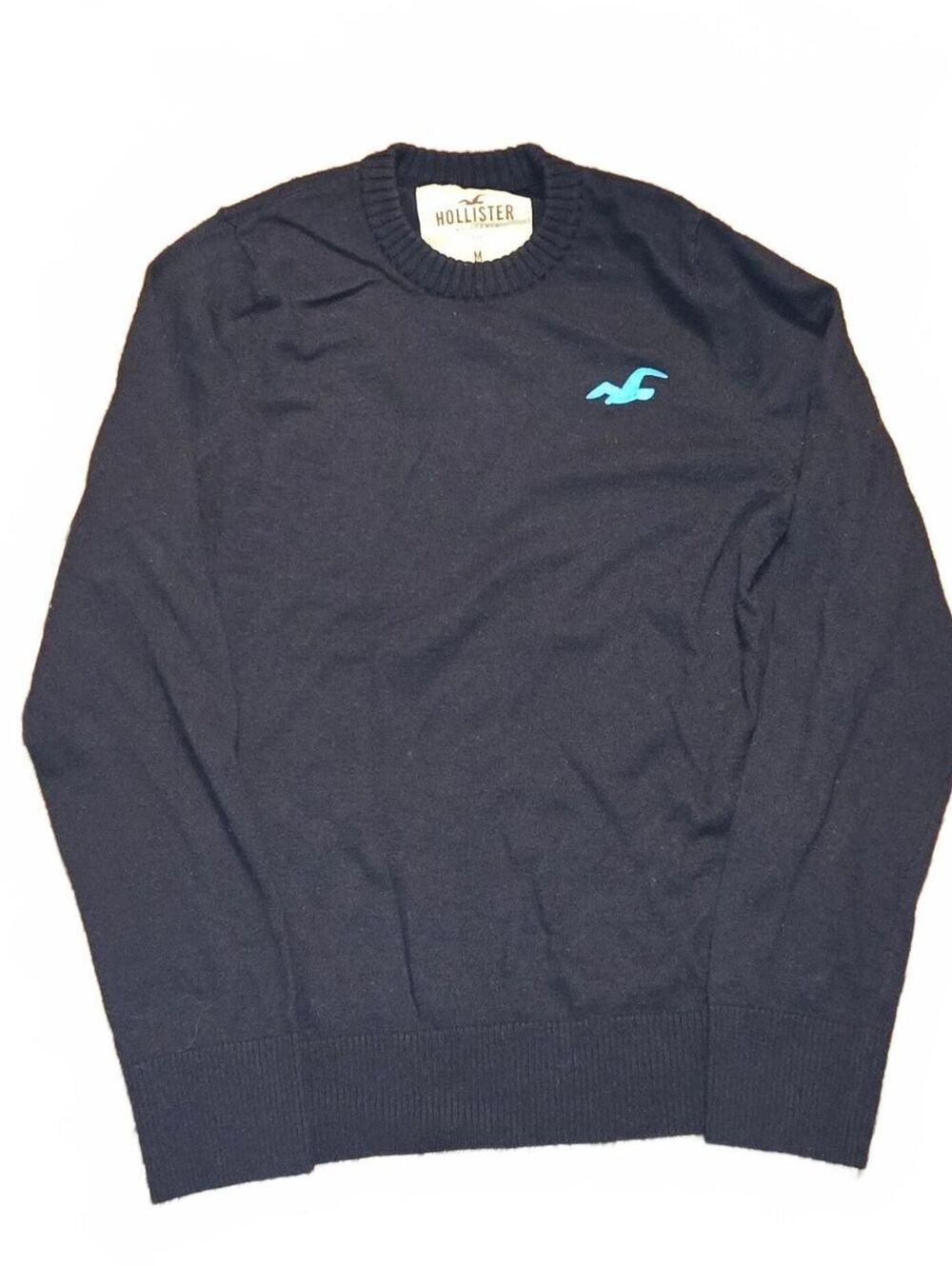 Hollister Mens V-Neck Sweater Size Medium Navy Blue Seagull Logo Cotton Wool Y2K
